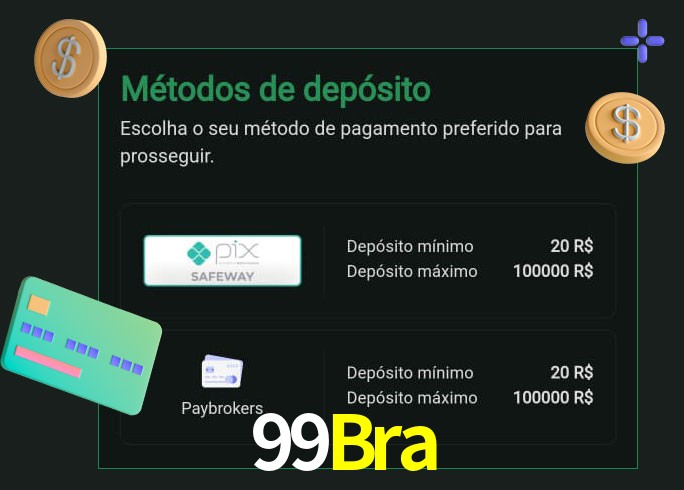 O cassino 99Bra oferece uma grande variedade de métodos de pagamento